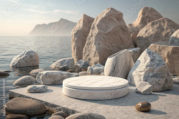 Fototapeta Mountain view of Abstract Stone and Rock shape background, minimalist mockup for podium display or showcase.
