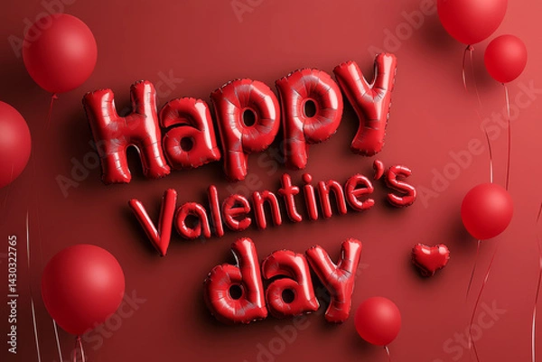 Fototapeta top view of text "Happy Valentine's day" made by red inflatable letters