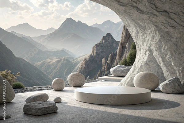 Fototapeta Mountain cave view of Abstract Stone and Rock shape background, minimalist mockup for podium display or showcase.