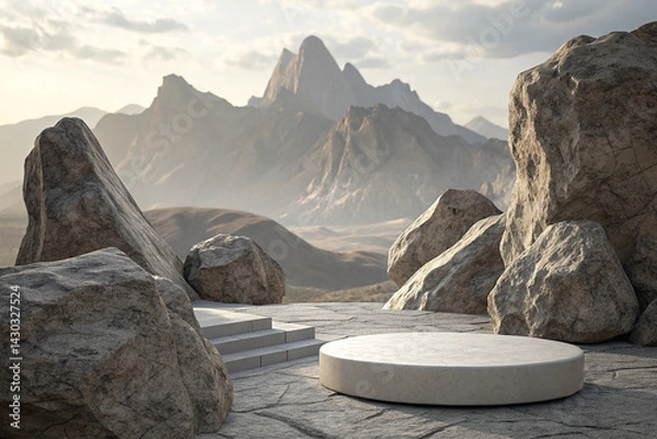 Fototapeta Mountain view of Abstract Stone and Rock shape background, minimalist mockup for podium display or showcase.
