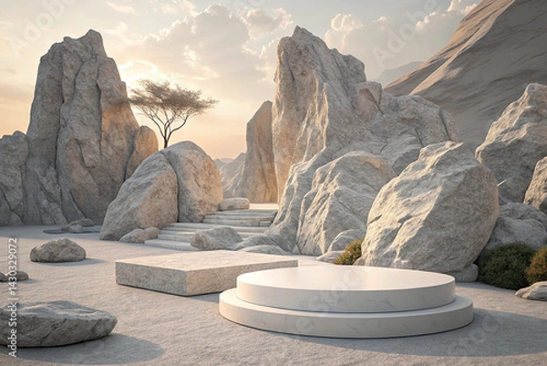 Fototapeta Mountain view of Abstract Stone and Rock shape background, minimalist mockup for podium display or showcase.