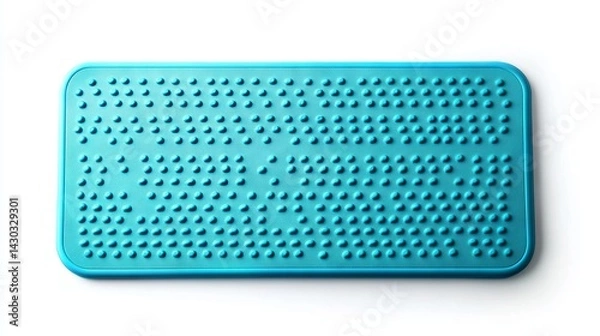 Obraz turquoise rectangular natural rubber anti-slip children's bath mat with suction cups, designed for safety in baths and showers, displayed flat on a white background, showcasing both textured top