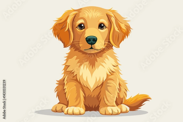 Fototapeta Adorable Golden Retriever Puppy Sitting in Studio – Fluffy Fur and Cute Expression with Big Expressive Eyes.