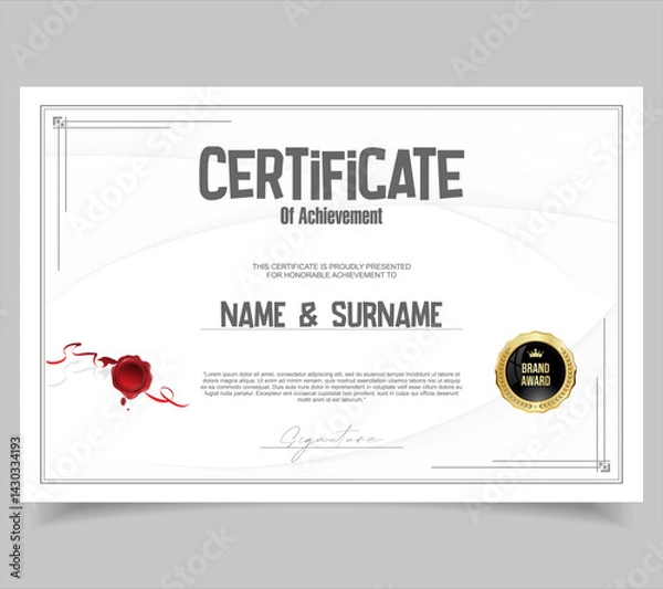 Fototapeta Minimalist certificate or diploma of achievement border template design award stock illustration 