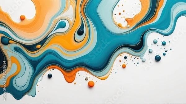 Fototapeta Abstract Color Swirl with Fluid Patterns in Orange Blue and White