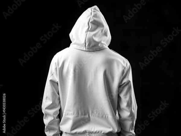 Obraz Back view of white hoodie with hood up on dark background, anonymity theme. Generative AI