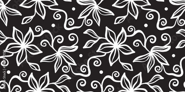Fototapeta Hand drawn simple abstract flowers print. Trendy collage pattern. Fashionable template for fabric design.