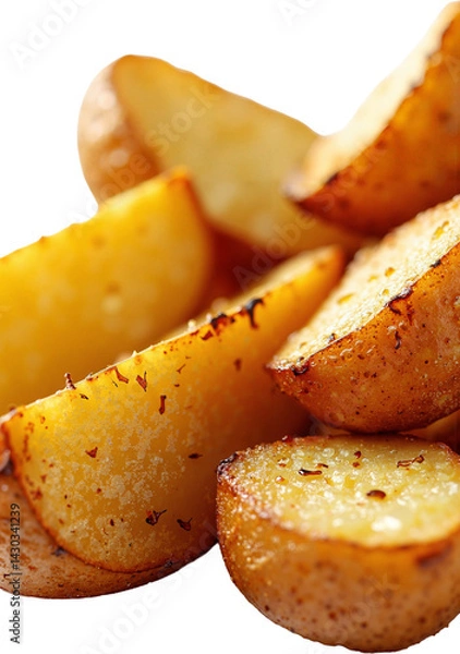 Fototapeta Golden-Brown Baked Potato Wedges and Crispy Fried Potatoes Isolated on Transparent Background for Food Marketing and Culinary Use