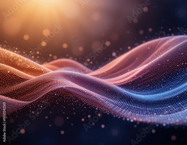 Obraz  An abstract digital wave of dots and lines with gradients and lighting effects creates a sense of movement and modernity, reminiscent of technological progress and cyberspace.