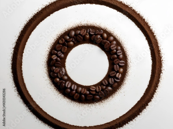 Obraz Circular coffee bean ring with powder, isolated on white, perfect for food concepts. Generative AI