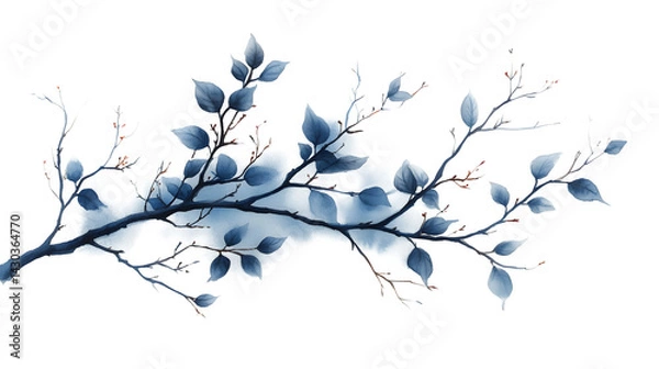 Fototapeta Watercolor-style natural branches, clean and clear, isolated on white background