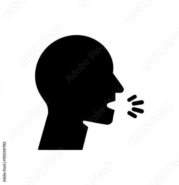 Obraz Black silhouette of a head in profile with sound waves radiating from the mouth to the right