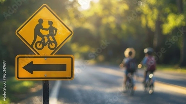 Obraz Safety signs are designed to enhance the safety of road users. This could be pedestrian crossing signs, speed reduction signs in school zones, or designated crossing signs for bicycles