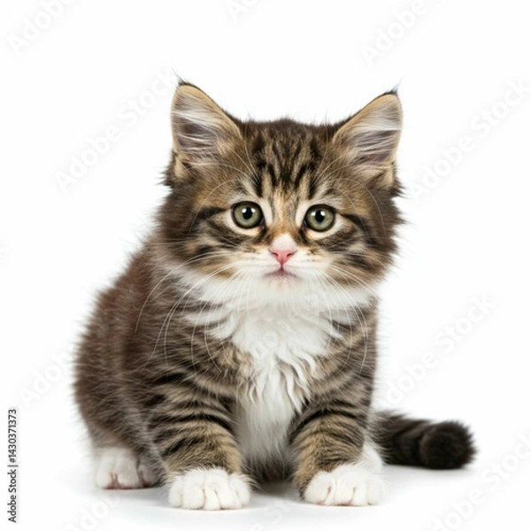 Fototapeta Cute Fluffy Kitten with White Chest in Charming Display