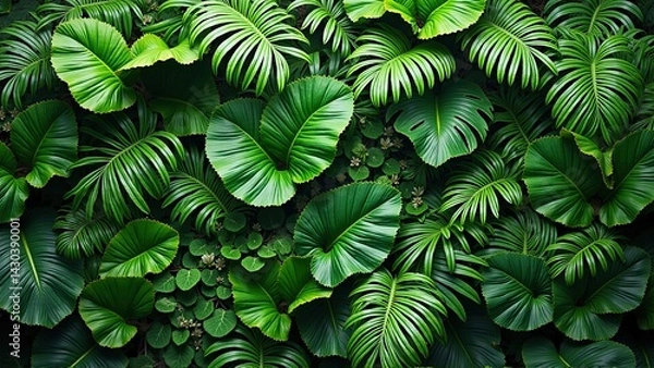 Fototapeta Dense Green Tropical Leaves Creating a Fresh Natural Background