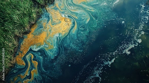 Fototapeta Vibrant abstract patterns in water, showcasing blue and orange swirls.