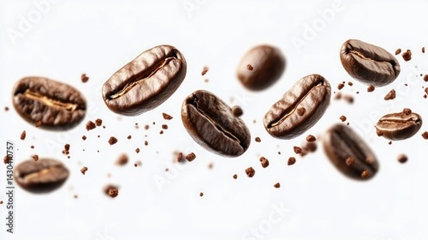Fototapeta Flying whirl roasted coffee beans in the air studio shot with transparent background png