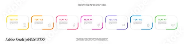 Fototapeta Modern vector infographics with 7 rectangles. Business template with graphic seven steps for diagram, web, banner, presentations, flowchart, content, levels, chart, graphic, timeline