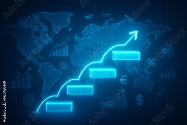 Obraz Digital Growth and Evolution: The abstract concept of a digital financial growth against a dark background with graphical elements, representing an idea of global and digital growth. 