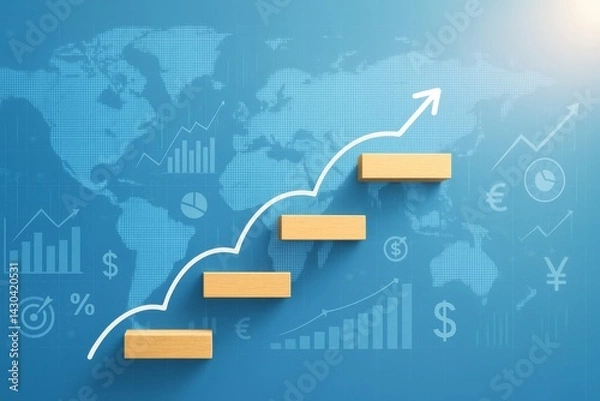 Fototapeta Ascending the Ladder of Success: Visualize the journey to achievement, a conceptual illustration showcasing financial progress and strategic development toward new objectives.