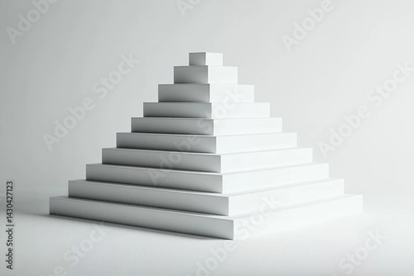 Fototapeta Abstract White Pyramid Steps Geometric Structure Minimalist Design Modern Architecture Clean