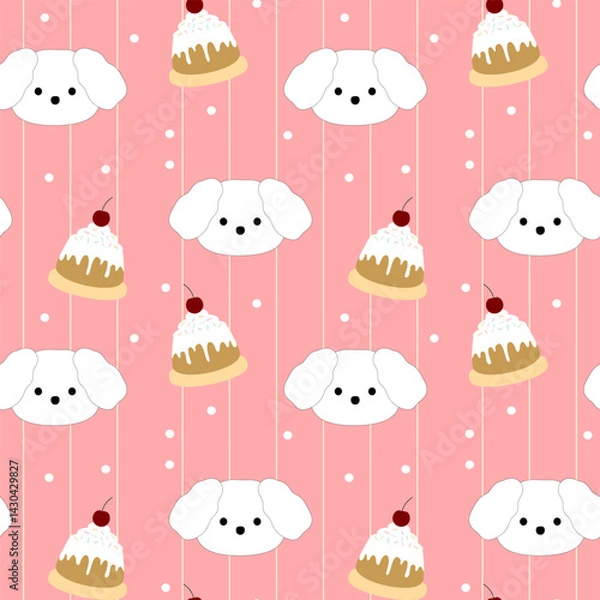 Fototapeta seamless pattern with puppy and cakes