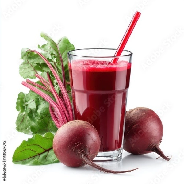 Fototapeta Glass of beetroot juice with straw and fresh beets