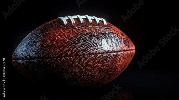 Fototapeta American football ball on black background illuminated by the with copy space on the right side
