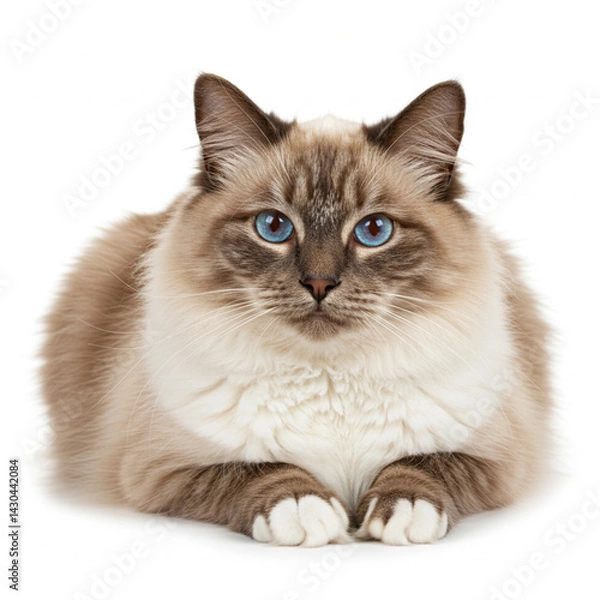 Obraz Beautiful Blue-Eyed Cat with Fluffy Fur in a Serene Portrait