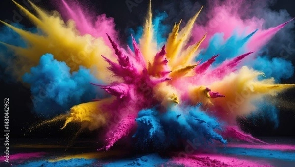 Fototapeta Vibrant Powder Burst with Abstract Dust on Dark Background
