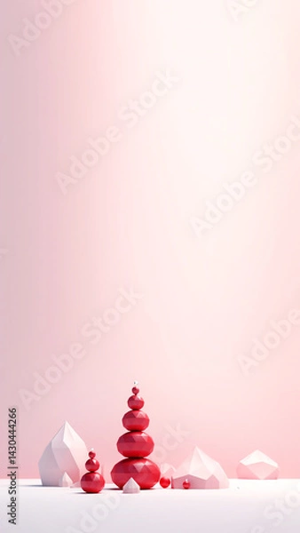 Fototapeta Minimal geometric Christmas tree in red on a clean background. vertical art-style composition perfect for holiday reels, stories, and modern festive designs