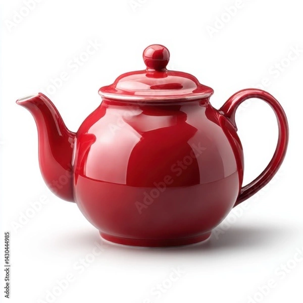 Fototapeta Elegant red ceramic teapot with lid and handle
