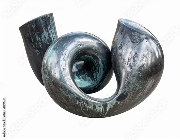 Fototapeta A unique bronze sculpture featuring fluid, swirling shapes and a textured surface, evoking movement and creativity in its design.