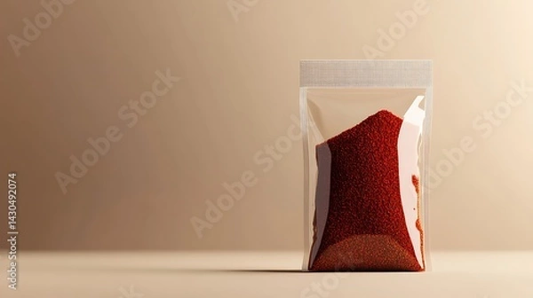 Fototapeta Vibrant red spice powder in a transparent plastic packet