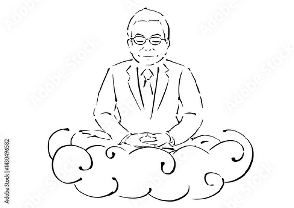 Obraz 雲に乗って座禅を組んでいる中年のサラリーマン