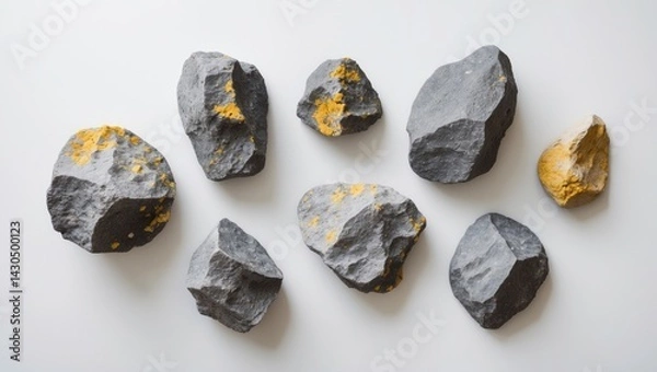 Fototapeta Rocks in Space: Isolated Asteroids and Debris on White Background