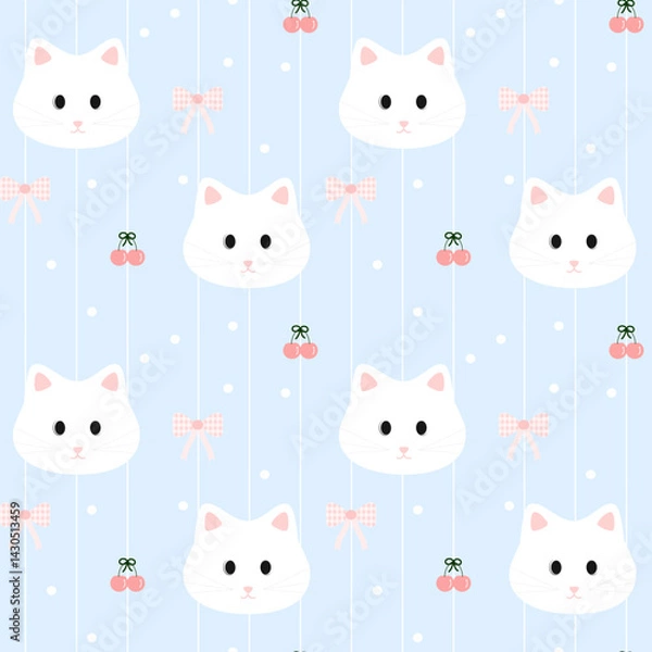 Fototapeta seamless pattern with cats and cherry
