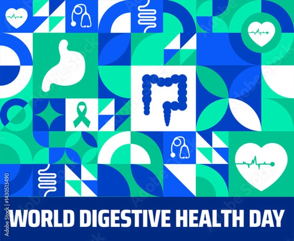 Fototapeta world digestive health day Geometric shape pattern background banner or poster design template. observed every year in May. Holiday concept. Use to any Template, card, poster, placard, template.
