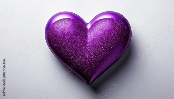 Fototapeta Shiny purple heart with glitter texture and glossy surface, centered on a soft background, representing elegance, romance, and emotion.