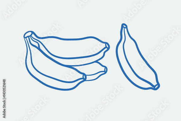 Fototapeta Hand-drawn Lady Finger banana Illustrations. Line art, ink, minimalist style. Vector illustration. Summer collection.