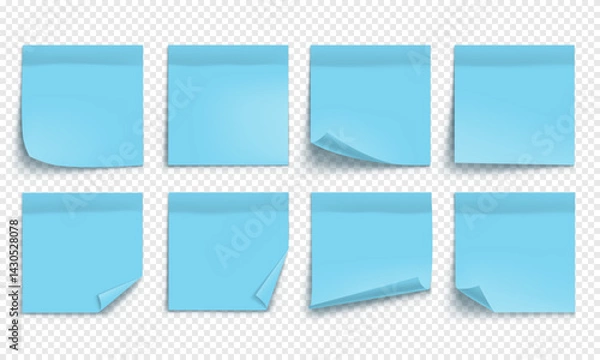 Fototapeta Vector blue note paper isolated on transparent background. Realistic sticky note. Mockup of blue note paper for design.