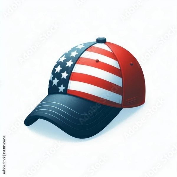 Fototapeta Patriotic baseball cap with USA flag colors and stars design on white background, symbol of American pride