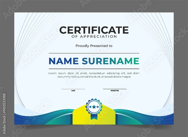 Obraz Gradient blue certificate border template