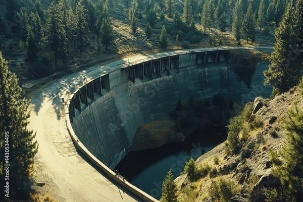 Fototapeta Aerial view of Salmon Falls Dam showcasing its structure and surrounding landscape in Southern Idaho, Aerial shot of the Salmon Falls Dam in Southern Idaho, a masonry arch-gravity dam built in 1910