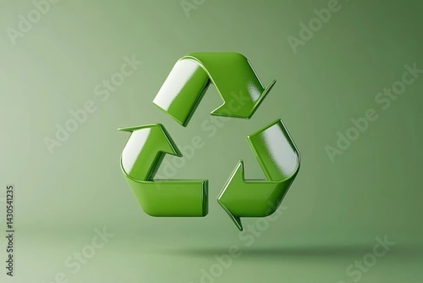Fototapeta 3D recycling logo floating in mid-air on a neutral backdrop 