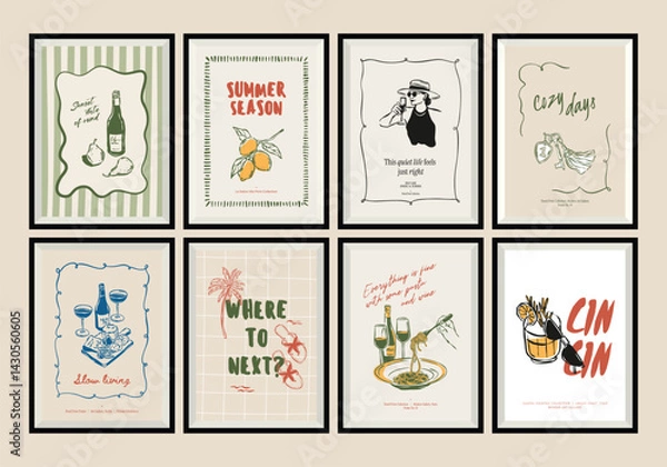 Fototapeta Sketch-style travel art print poster collection. Matisse style art.