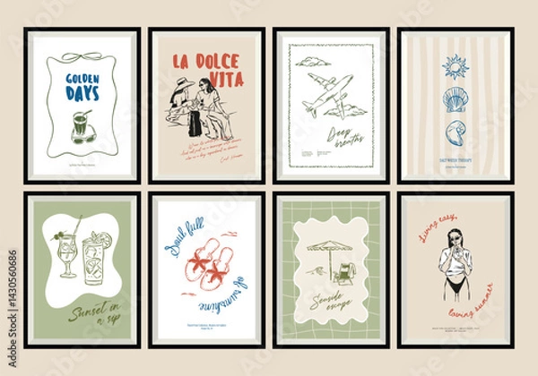 Fototapeta Sketch-style travel art print poster collection. Matisse style art.