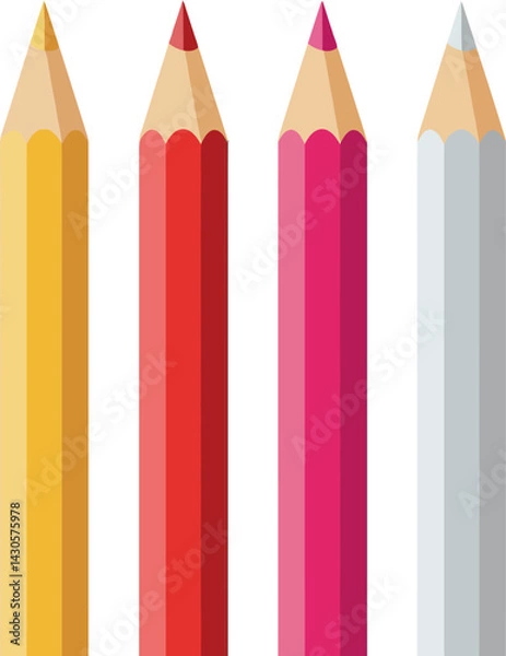 Fototapeta Colorful pencils in yellow red pink and gray vector illustration with sharp tips 