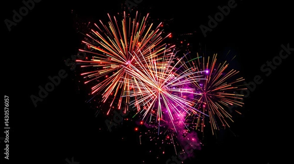 Fototapeta From below, shot of stunning brilliant fireworks erupting on the background of black night sky.