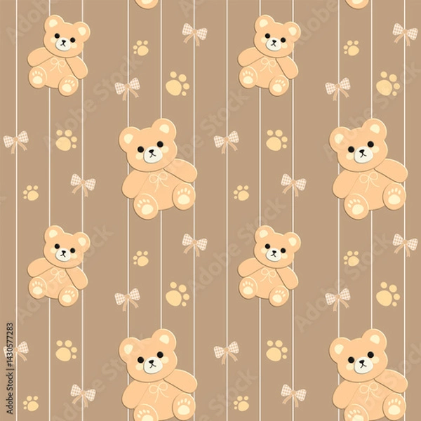 Fototapeta seamless pattern with teddy bears and bow